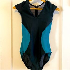 Black/blue adult leotard from Five Dancewear